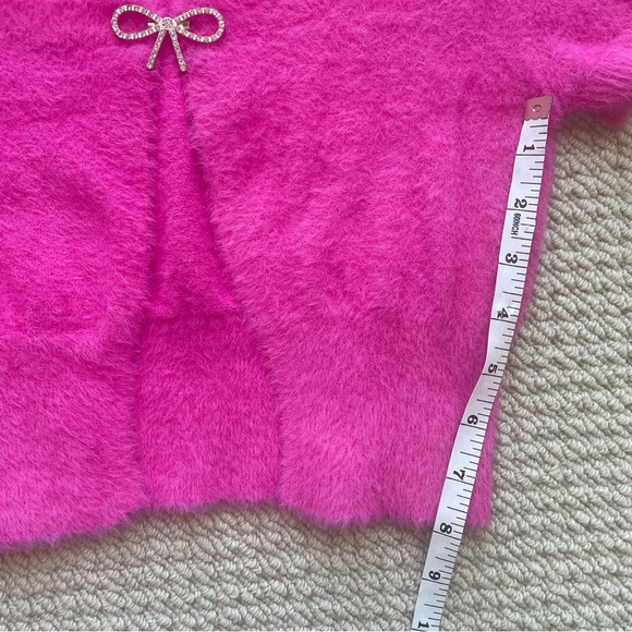 Shein Fuzzy Pink Cropped Cardigan with Diamond Bow Size S - Picture 8 of 10